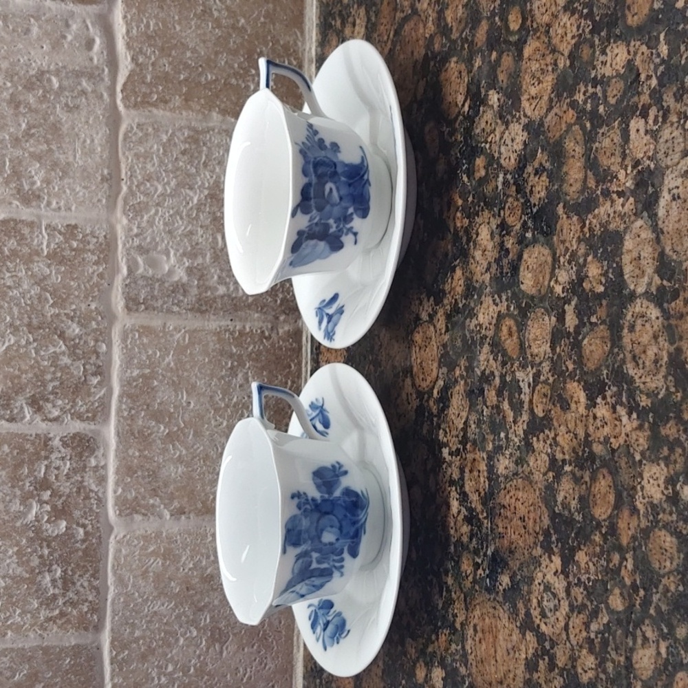 Vintage Royal Copenhagen Blue Flowers Ribbed Angular Cup & Saucer 8608